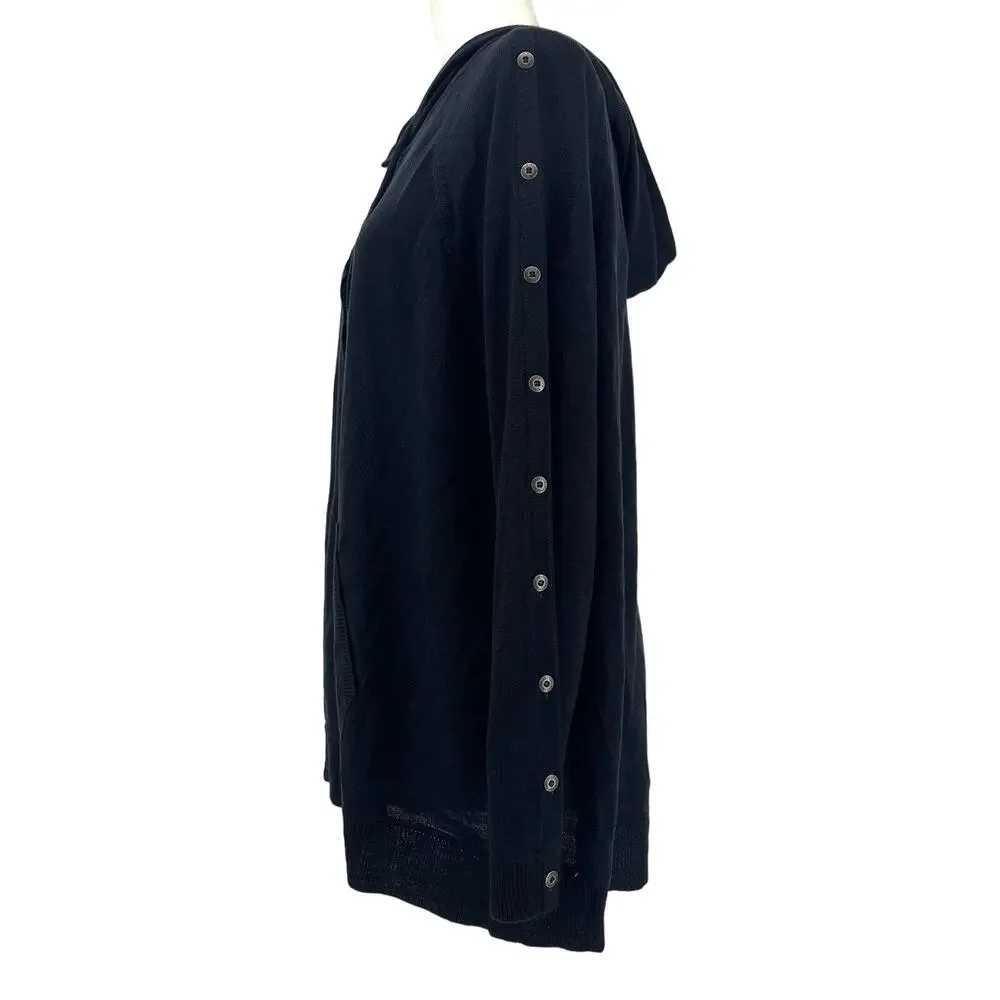 Soft Surroundings Women's 2X NWT Black Hooded‎ Button Sleeve Wool Blend Sweater
